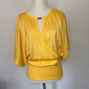 ✨ New York & Company Yellow Keyhole Dolman Sleeve Wrap‑Front Top – Size XS